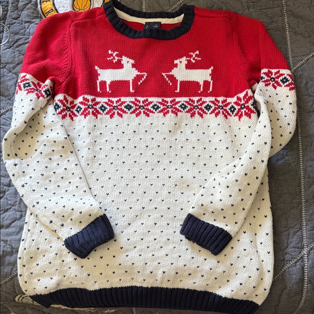 Janie and Jack Red and Cream Reindeer Sweater